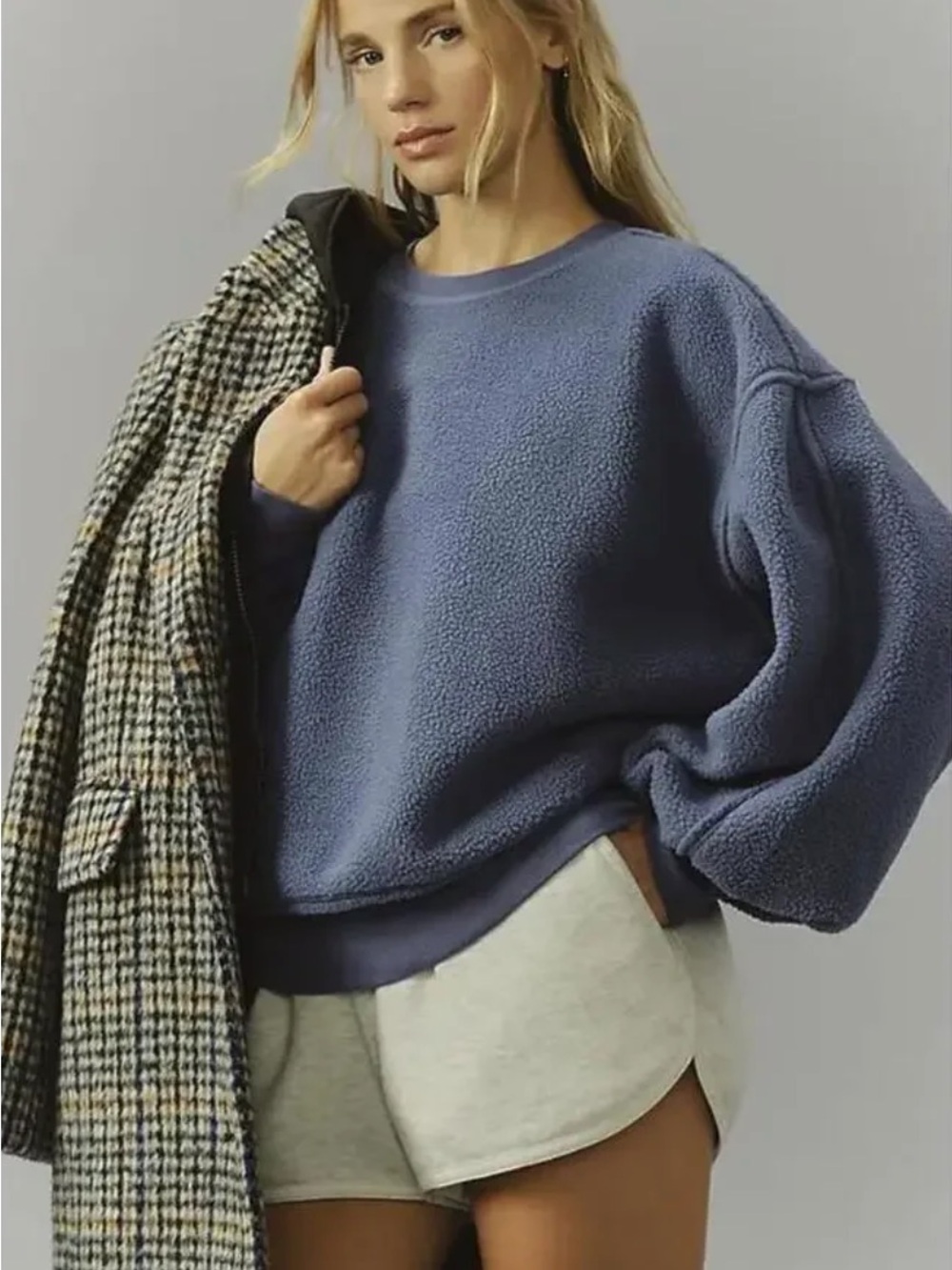 Anthropologie Pilcro Slouchy Crew-Neck Oversized Sweatshirt Size L NWT In Blue